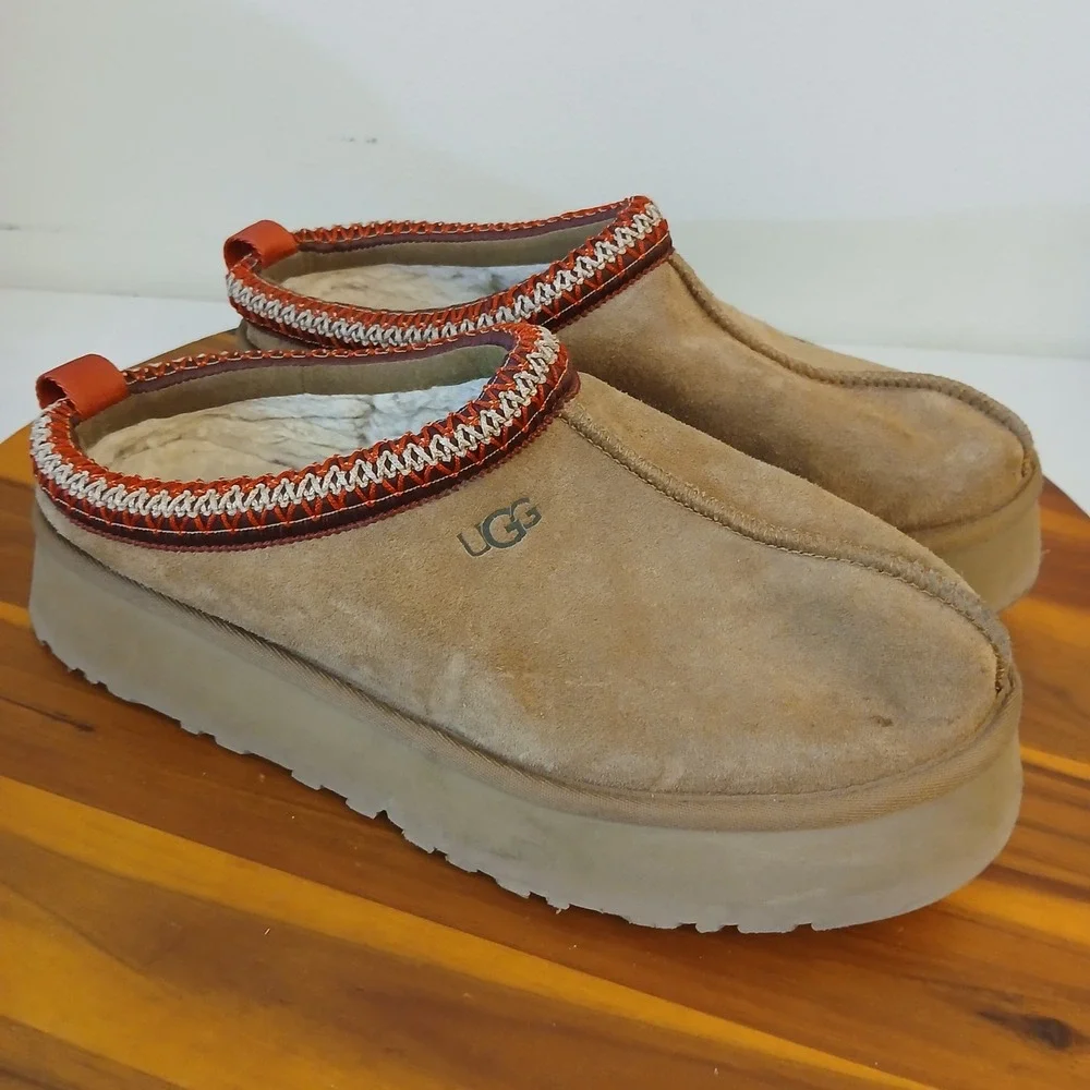 UGG Tasman Slippers Mens 11 Chestnut Tazz Platform Suede Shearling 1122553